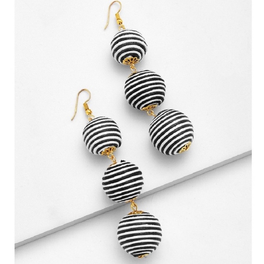 Stripped Triple Pom Pom Earrings